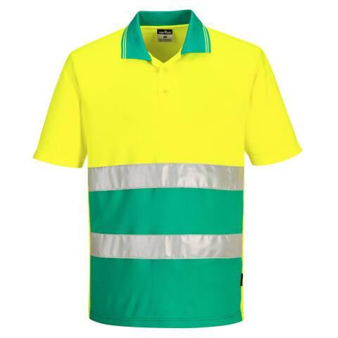 LOT DE 2 - PORTWEST S175 POLO CONTRASTÉ LÉGER HAUTE VISIBILITÉ M/C JAUNE/THÉAL - TAILLE 4XL