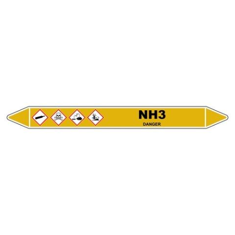 LOT DE 5 - MARQUEUR DE TUYAUTERIE - NH3 - NFX 08-105 - VINYLE LAMINÉ 450 X 52 MM