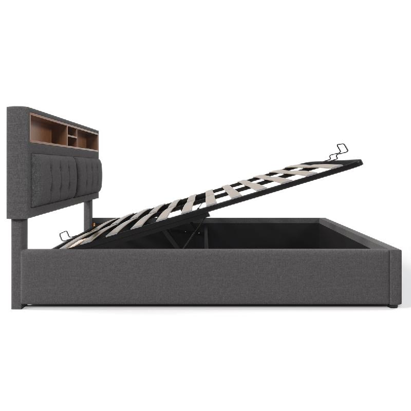 Merax lit rembourré 140x200cm lit double avec prise USB C fonction de chargement tête de lit, gris - gris multi-matériau 042930AAG_0