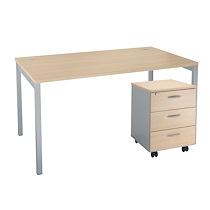 PACK BUREAU DROIT L 140 CM + CAISSON MOBILE 3 TIROIRS PRACTICA CHÊNE