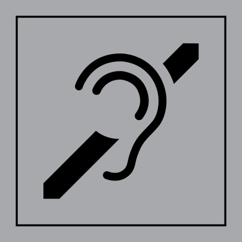 PICTOGRAMME PI PF 048 - ACCESSIBILITÉ, MALENTENDANT - ISO 7001 EN GRAVOPLY (350 X 350 MM, GRIS)