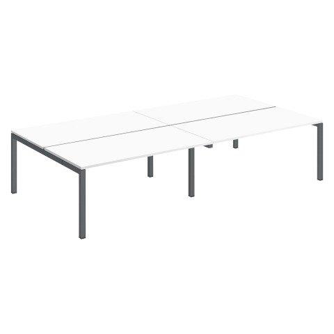 PÔLE 4 BUREAUX DROITS ARKO L 320 X P 168 CM PLATEAUX BLANC PIÈTEMENT MÉTAL ARCHE ANTHRACITE