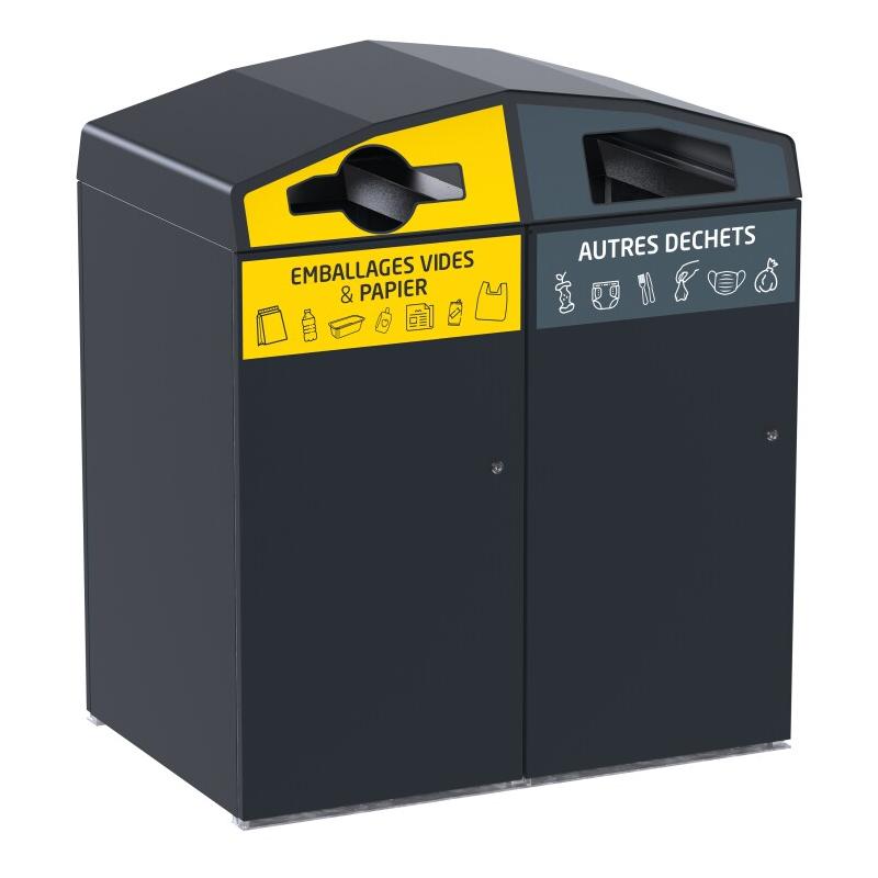 Rossignol Point de tri sélectif Trirok, avec serrure - emballages / autres déchets - 2 x 240l - anthracite mat - RAL 7016 - 3019920511814_0