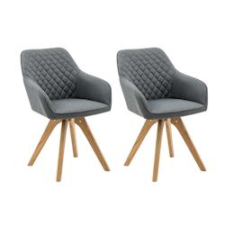 SalesFever Ensemble de 2 chaises rembourrées avec accoudoirs|Housse textile|Cadre en chêne massif|Matelassage en losanges dans la zone arrière|gris_0