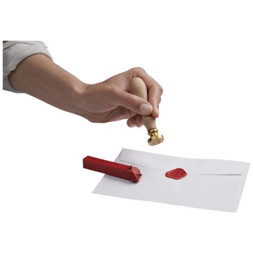 Set pour cacheter les lettres Waxed - cire rouge - presse étoile en cuivre - manche en hêtre_0