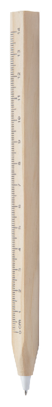 Stylo à bille en bois - avec embout carré et règle de 14 cm - encre bleue_0