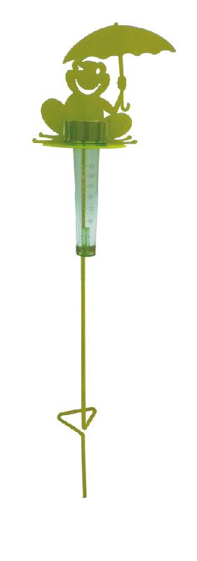 Support pluviomètre à piquer grenouille vert anis - H. 1,16 m - acier époxy résistant UV et gel - fabrication française_0