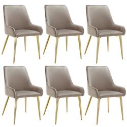 TecTake GmbH tectake Lot 6 chaises rembourrées aspect velours forme ergonomique taupe - 405504 - marron acier 405504_0
