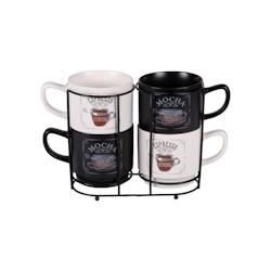 Tour de 4 mugs Mocha 39 cl -  Décoré Rond Porcelaine Table Passion 13.5x9.5 cm - multicolore porcelaine 3106232313318_0