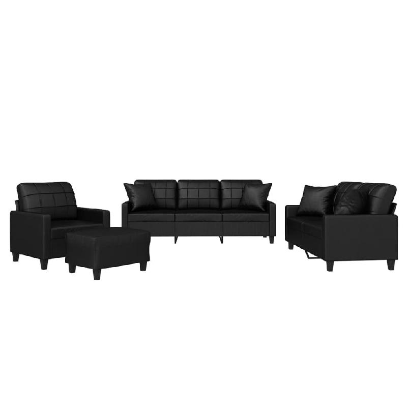 VidaXL Ensemble de canapés 4 pcs avec coussins noir similicuir Modèle Galaxie Prestige - 3201353_0