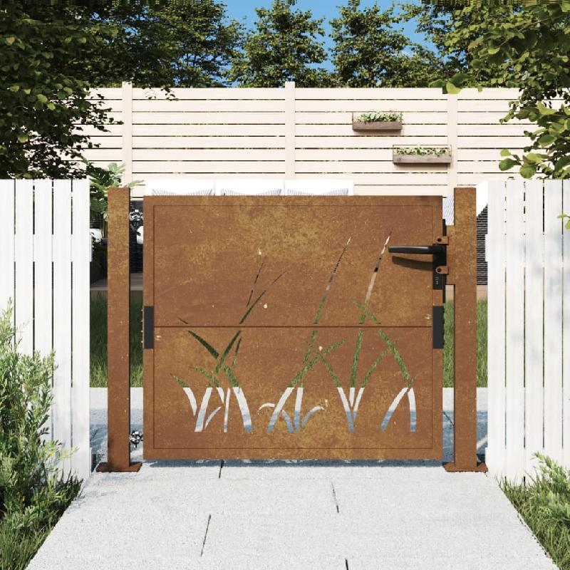 Vidaxl portail de jardin 105x105 cm acier corten conception d'herbe 153173_0