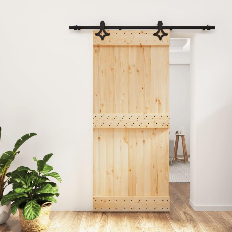 Vidaxl porte coulissante et kit de quincaillerie 90x210 cm pin massif 3203127_0