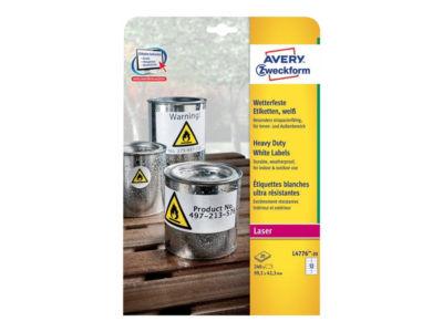 Avery L4776 Etiquettes ultra-résistantes pour imprimantes laser, 99,1 x 42,3 mm, 20 feuilles, 12 étiquettes par feuille, blanc_0