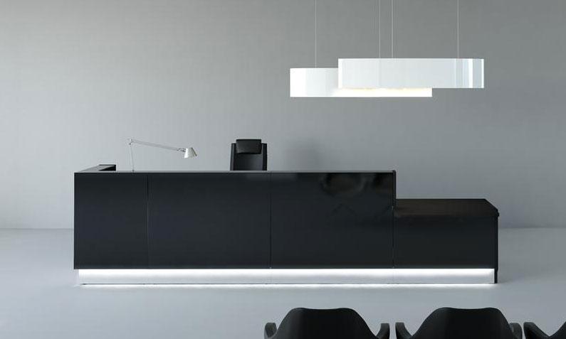 Banques d'accueil LINEA - comptoir d'accueil en verre trempé avec éclairage LED - coloris noir_0