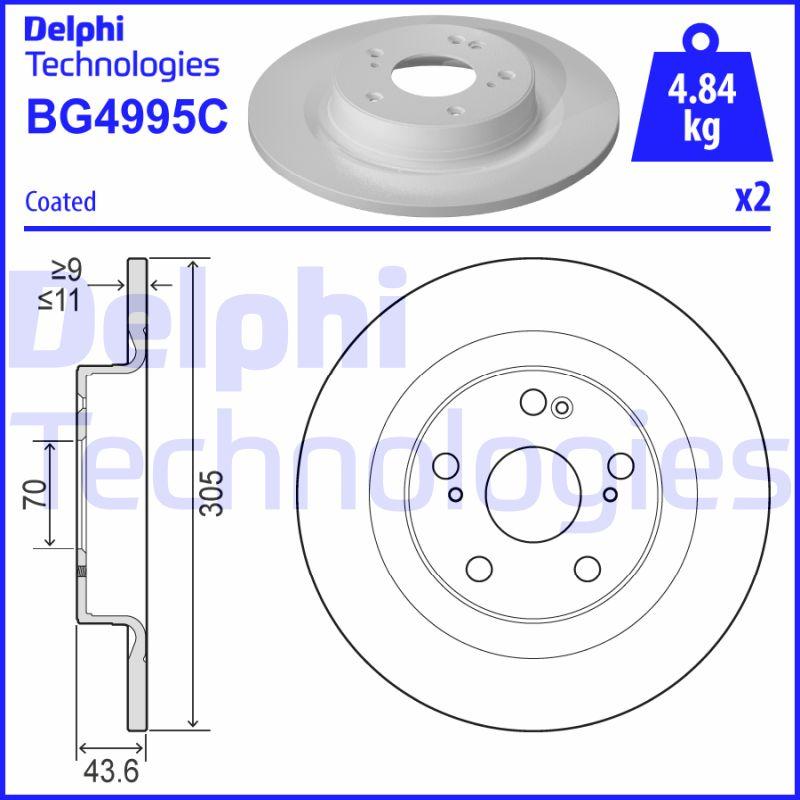 Disque de frein Delphi BG4995C - boîte de 2 disques - plein - assemblage arrière_0