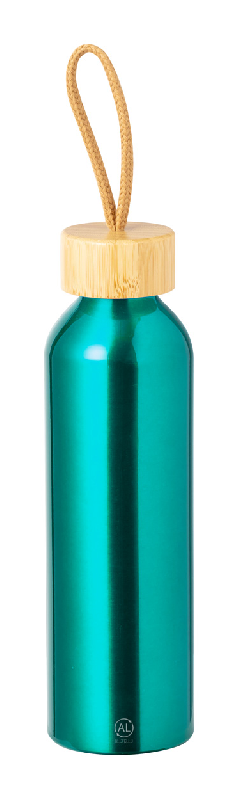 Gourde en aluminium recyclé - Couvercle en bambou avec anse - 600 ml - Couleur bleu_0