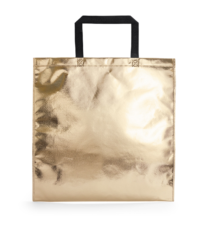 Sac shopping stratifié - tissu non tissé métallisé - anses moyennes - couleur doré - 55 gr_0