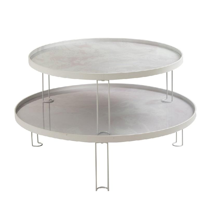 Set de 2 tables basses AVRA - Verre marbré blanc et métal noir - Style scandinave_0