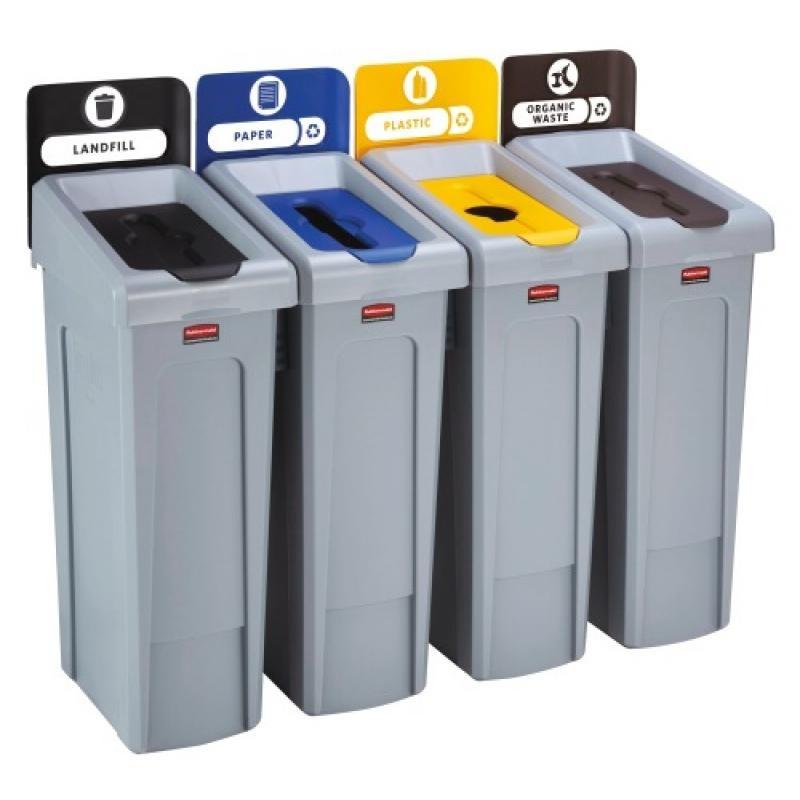Station recyclage 4flux  décharge non recyclables grispapier bleubouteilles plastique et canettes jauneverre vert_0