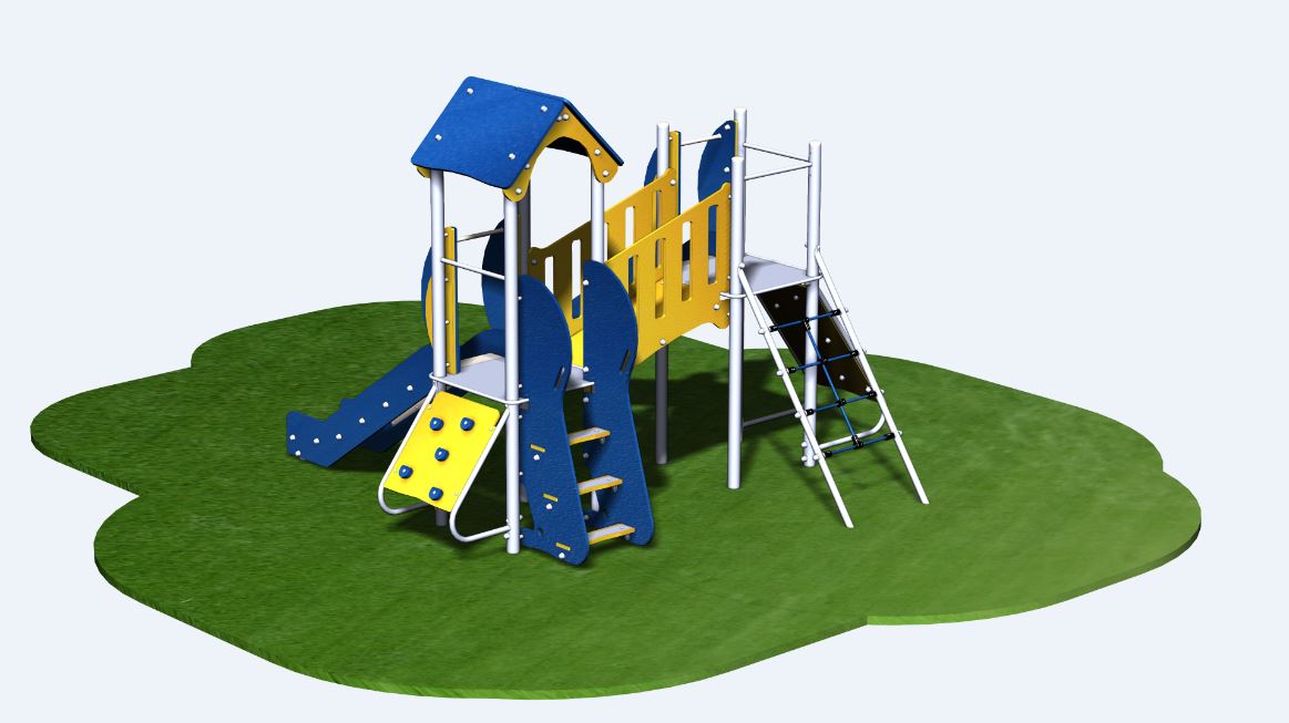 Structure de jeux combinée inox 2 tours avec passerelle - gamme Alpha AL21205I - CREA Équipements pour enfants de 2 à 10 ans_0