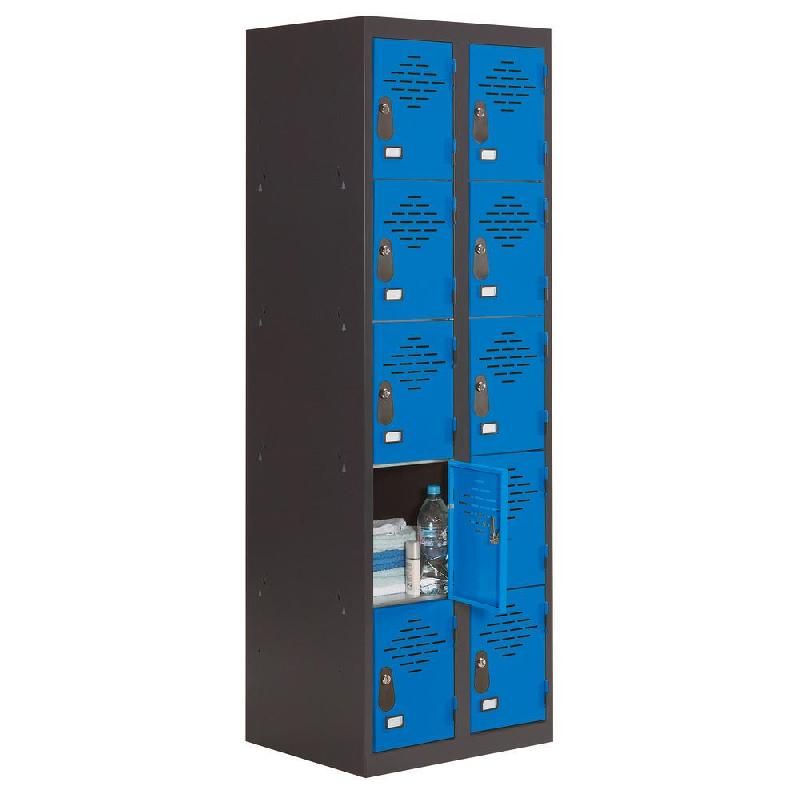 VESTIAIRE MULTI-CASIERS AVANTAGE - 5 CASIERS- 2 COLONNES - CORPS ANTHRACITE - PORTES BLEU