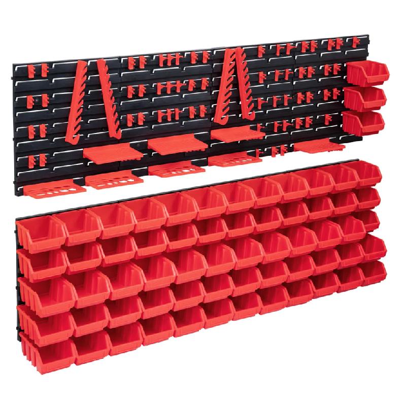 Vidaxl kit de bacs de stockage et panneaux muraux 141pcs rouge et noir 150814_0