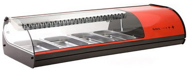 Vitrine à sushi réfrigérée pour bacs GN 1/3 - acier inox, vitre galbée, éclairage LED_0