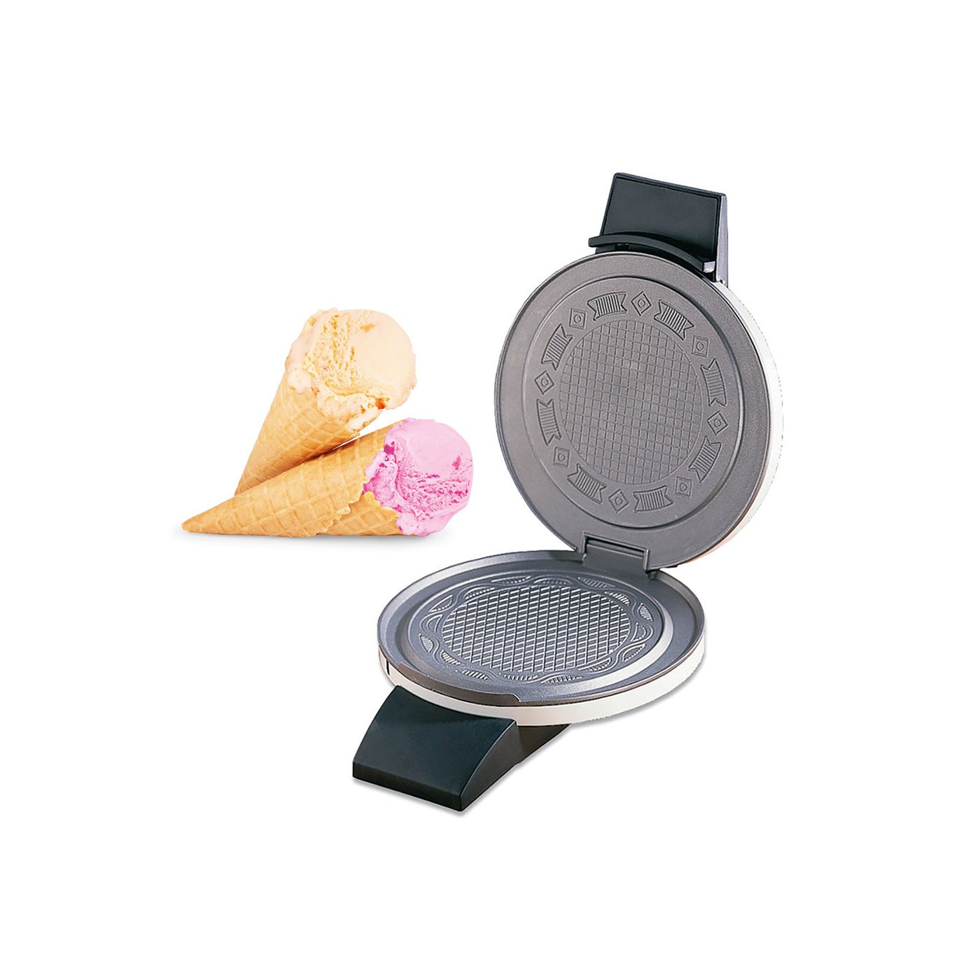 Gaufrier à cornet de glace - Réf. 1220 - 24 x 19 cm x hauteur 10 cm - 800 W - 230 V - plaques antiadhésives et réglage de température_0