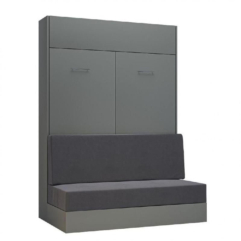 ARMOIRE LIT ESCAMOTABLE DYNAMO SOFA CANAPÉ GRIS MAT ET MICROFIBRE GRIS COUCHAGE 140*200_0