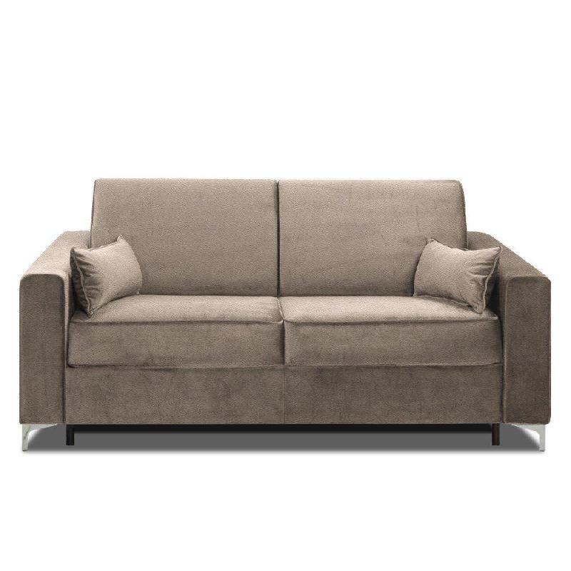 CANAPÉ CONVERTIBLE EXPRESS JACKSON 120CM SOMMIER LATTES CUIR VACHETTE TAUPE CLAIR MATELAS 16 CM_0