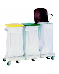 Chariot porte-sac 3 sacs - 975532 - fourni avec couvercles blancs et pédales, 4 roues Ø75 mm_0