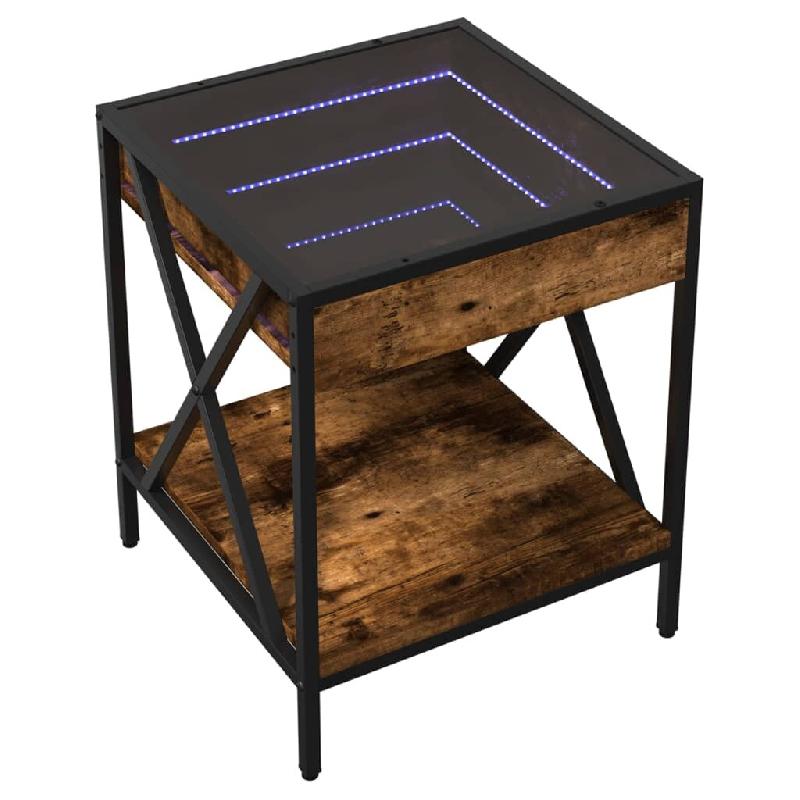 Décoshop26 - Table de chevet avec étagère design moderne avec LED 40 x 40 x 49 cm bois d'ingénierie marron verre et métal DEC037542 - marron mét_0