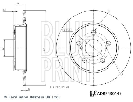 Disque de frein Blue Print ADBP430147 - arrière - disque plein - boîte de 1 pièce_0