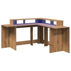 Helloshop26 - Bureau table poste de travail meuble d'ordinateur informatique étude avec lumières LED chêne artisanal bois 02_0023416 - 3000214313542_0