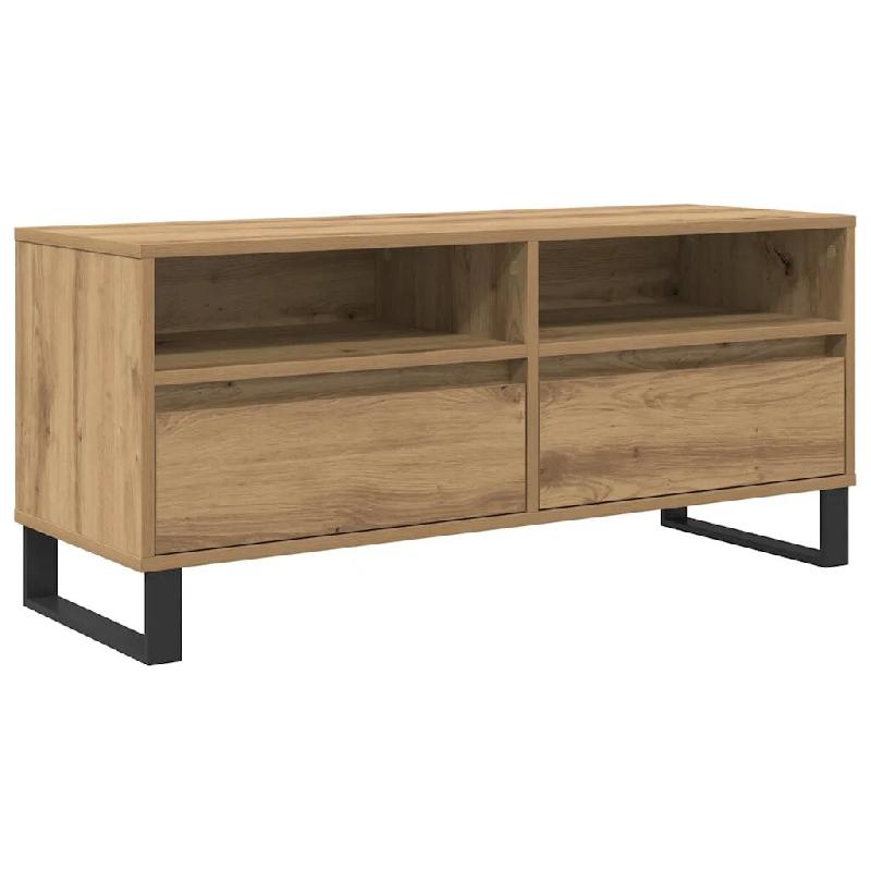 Helloshop26 - Meuble TV rectangulaire moderne avec tiroir et étagère 100 x 34,5 x 44,5 cm en bois chêne artisanal 02_0052746 - Bois massif 30002375_0