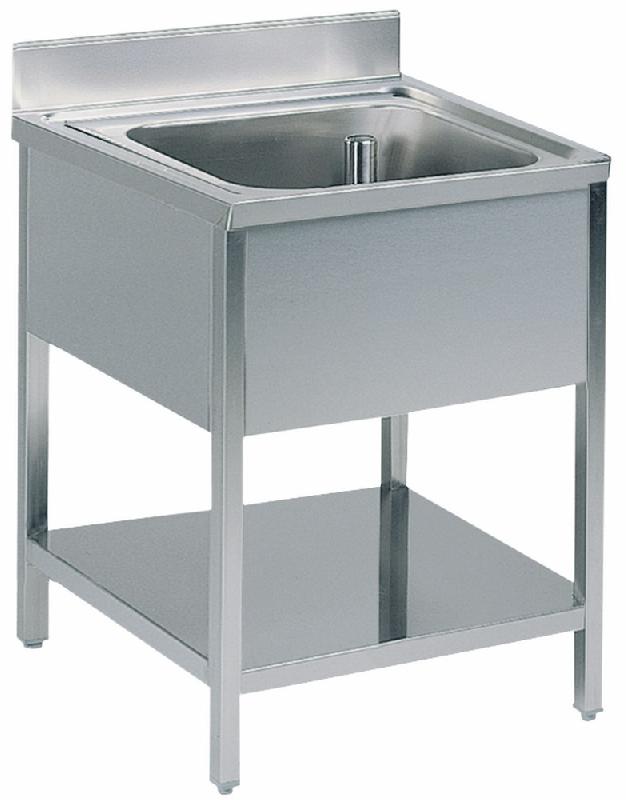 Plonge inox, 1 bac, sur piètement, avec étagère inférieure, 600x600 mm - SLG16460_0