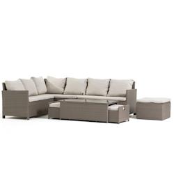 RATTATAN Salon de jardin en rotin synthétique, canapé d’angle, table avec plateau en verre et 3 assises, élégant, confortable pour terrasse, jar_0