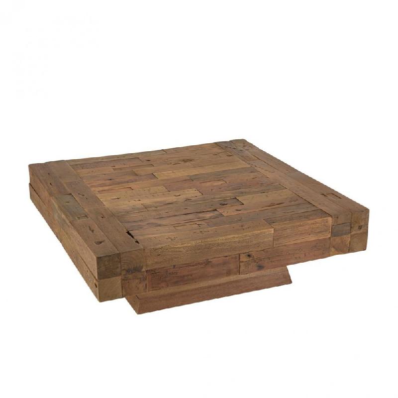 Table basse carrée SATHIM en teck recyclé massif - Design écologique et caractère unique_0