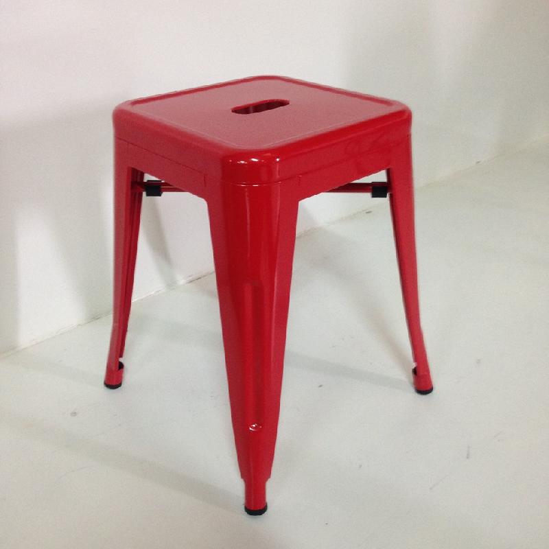 Tabouret bas en metal factory 45cm - rouge brillant_0