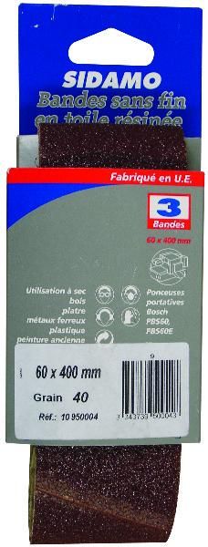 BANDE ABRASIVE SS FIN CORINDON 60X400 GR40 BL.X3