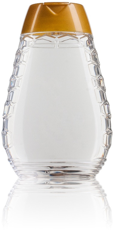 Bouteille PET pour miel 250 ml (350 gr) - bouchon anti-goutte - plastique transparent - forme conique_0