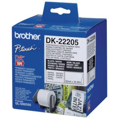 Brother Ruban continu  DK22205 pour imprimante QL - support papier adhésif 62mmx30m - Noir sur blanc_0