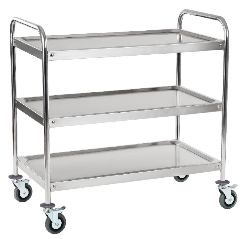 Chariot de service cuisine professionnel inox - 2 étages - charge 150 kg - arrondi - réf. 3614113_0