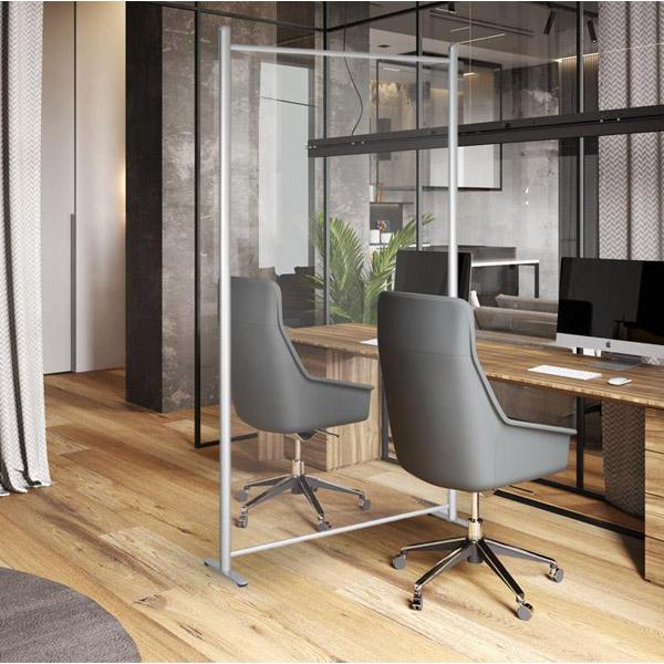 CLOISON MOBILE PLEXIGLASS RIGIDE TRANSPARENT CADRE ALU H 185 X L 106 CM + ROULETTES