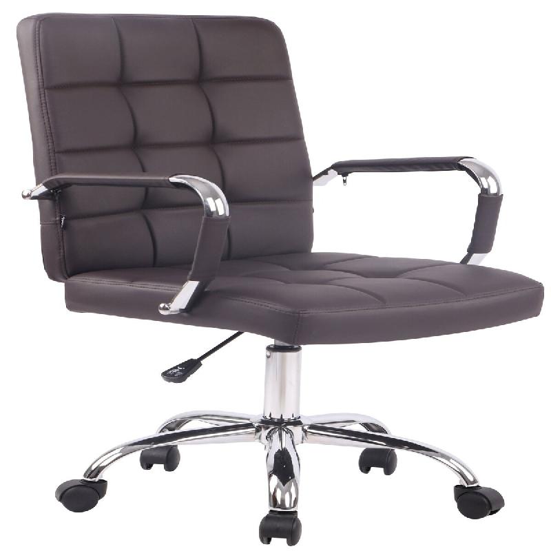 Décoshop26 - Chaise de bureau sur roulettes coutures décoratives carrées accoudoirs en PVC marron et métal chromé 10_0002467 - marron métal 3000_0