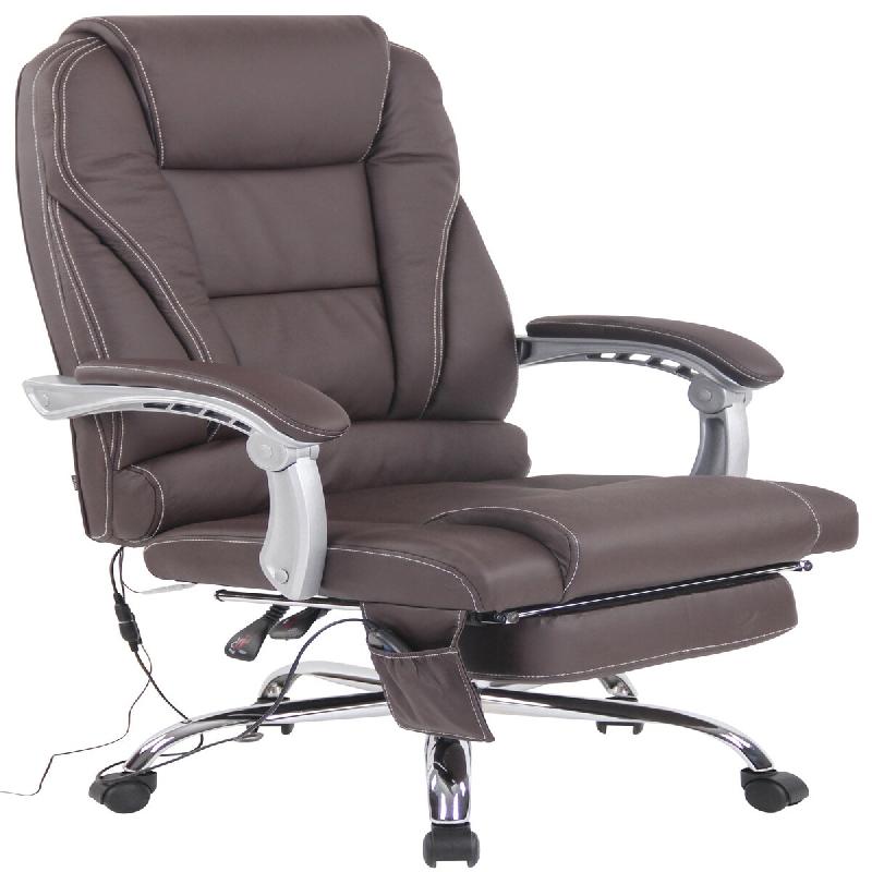 Décoshop26 - Fauteuil de bureau ergonomique fonction massage avec repose-pieds extensible accoudoirs véritable cuir marron et métal 10_0006986 - ma_0