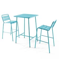 Oviala Business Ensemble table de bar et 2 chaises hautes en métal bleu - Oviala - bleu acier 105931_0
