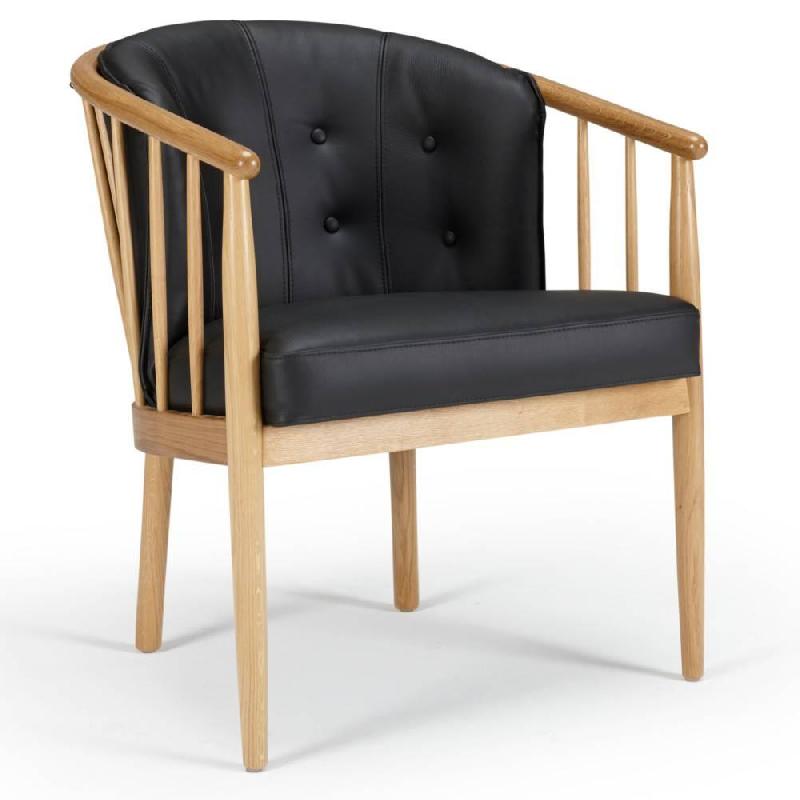 Fauteuil design scandinave ANNA - accoudoirs bois - cuir noir - structure en chêne verni_0