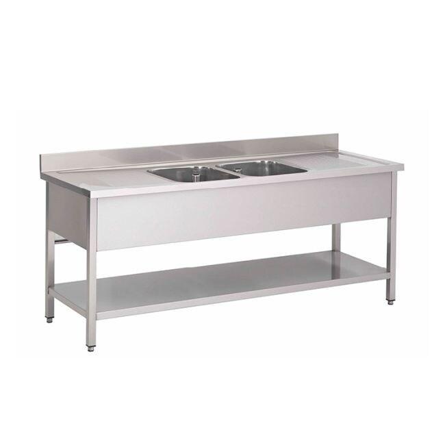 Gastro-Inox Evier avec 2 cuves, fond central et rebord2000x700x880mm - inox 7445908689606_0