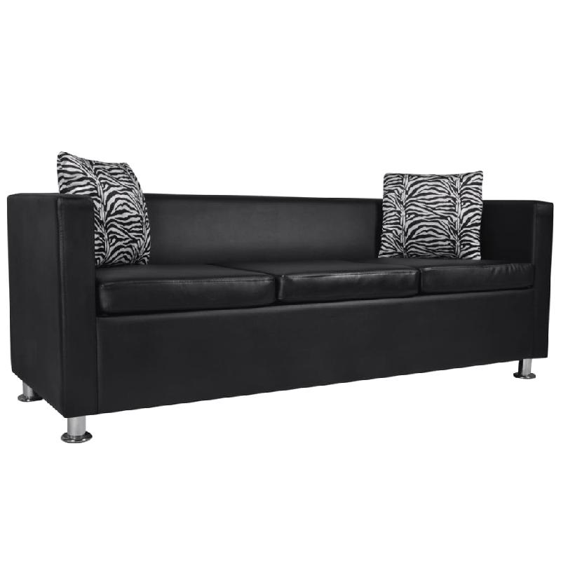 Jeu de canapés 2 et 3 places - cuir synthétique noir - design moderne et élégant - 02_0019089_0